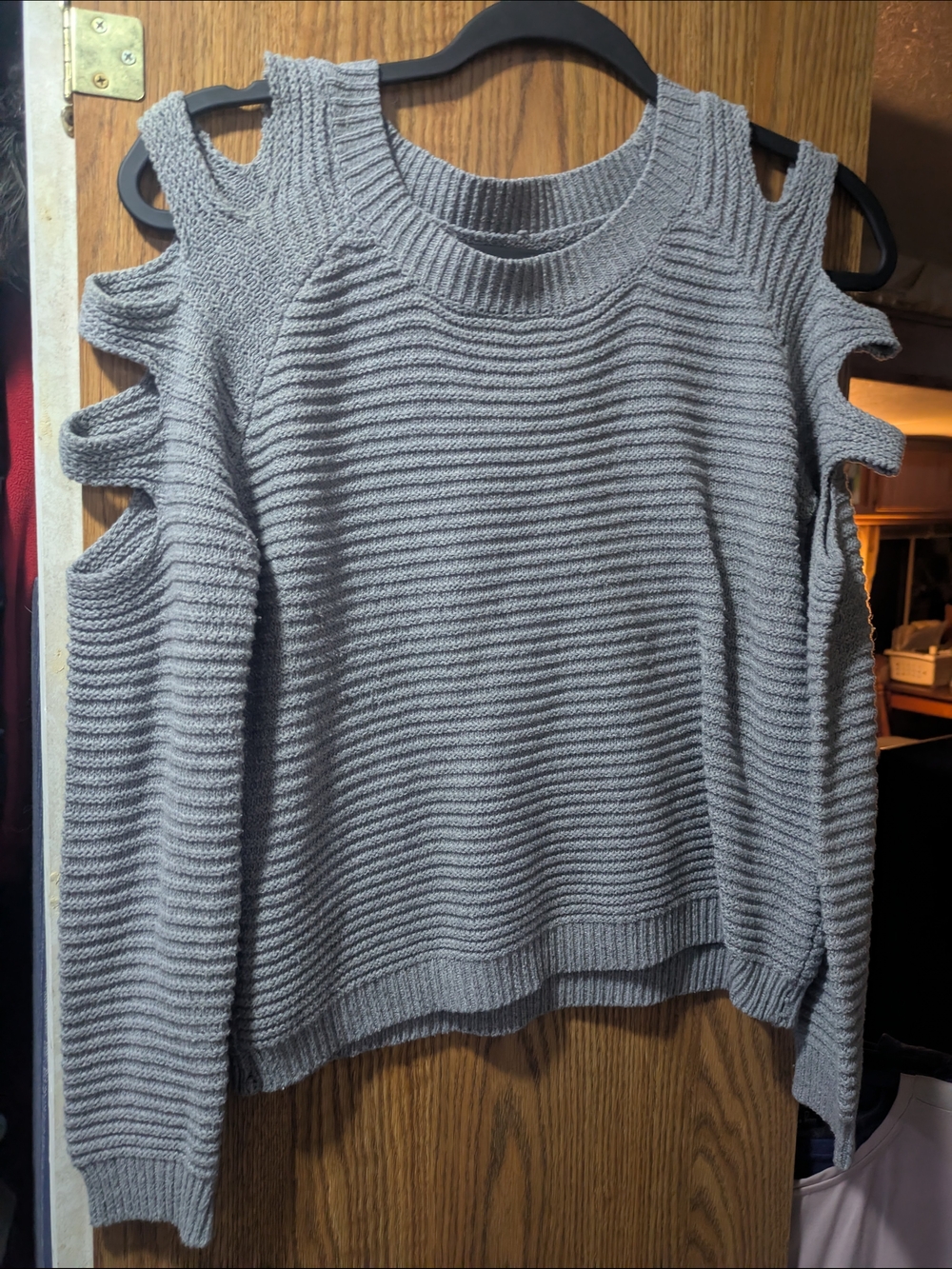 Cold-Shoulder Ribbed Knit Sweater - Gray